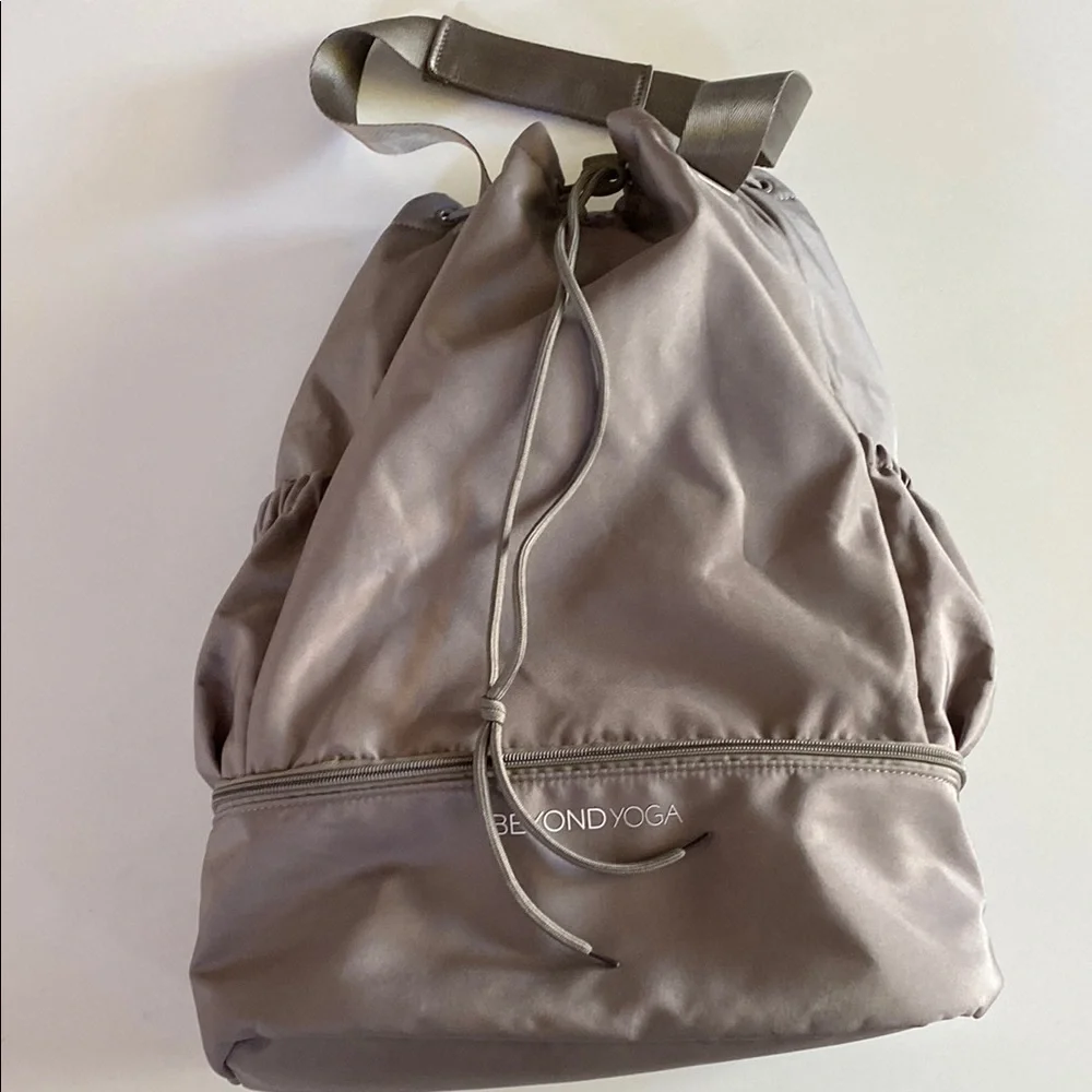 Beyond Yoga Taupe Drawstring Convertible Backpack